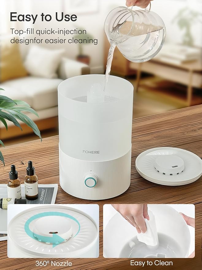 FOHERE Humidifiers for Bedroom, 3.2L Top Fill Cool Mist Ultrasonic Humidifier for Baby Rooms and Plants, 2-in-1 Essential Oil Diffuser with 7-Color Light and Auto Shut-Off, BPA-Free, Quiet, White - Image 7