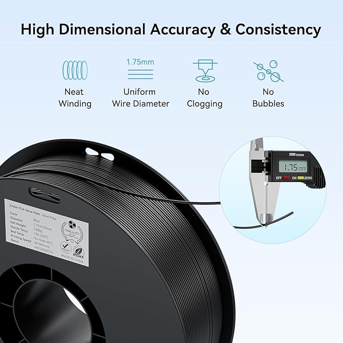 Creality 3D Printer Filament, PLA Filament 1.75mm Bundle for 3D Printing, Ender PLA Filament No-Tangling High Precision, Accuracy +/- 0.02mm (Black & White) - Image 4