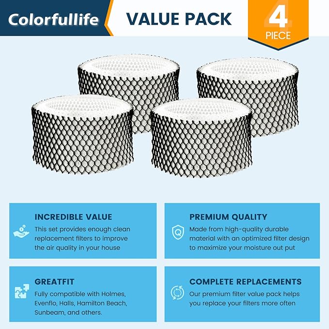 Colorfullife 4 Pack HWF62 Humidifier Filter A for Holmes - Replacement for Holmes Sunbeam Humidifier, Replaces HWF62 HWF62CS HWF62D SF212 HWF62PDQ-U, Fits Models SCM1100, SCM1701, SCM1702, SCM1762 - Image 5