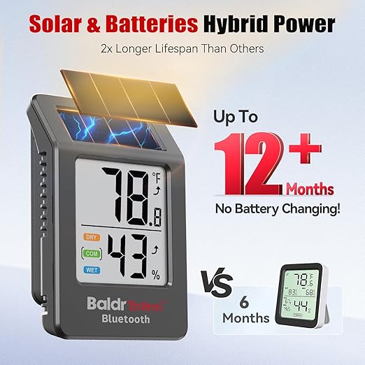 BaldrTherm Bluetooth Thermometer Wireless, Smart Thermometer with App Control, 200ft Coverage, Offline Storage, Trend Charts, Real-Time Alerts for Home, Pet Cage, Indoor/Outdoor Use, Black, 1pack - Image 2