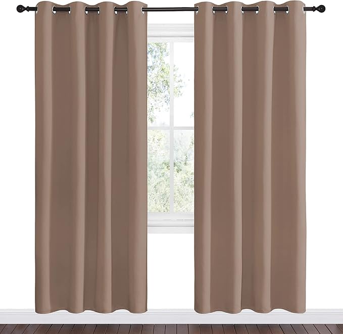 NICETOWN Kitchen Blackout Curtains and Drapes - Triple Weave Energy Saving Thermal Insulated Solid Grommet Blackout Panels for Patio (1 Pair, 55 inches by 78 Inch, Cappuccino) - Image 2