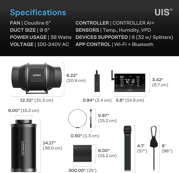 AC Infinity Air Filtration PRO Kit 6”, AI Controller with WiFi App Control & Auto Level Adjusting, Inline Fan, Carbon Filter, Ducting, Ventilation System for Grow Tents, Hydroponics, Indoor Gardening - Image 7