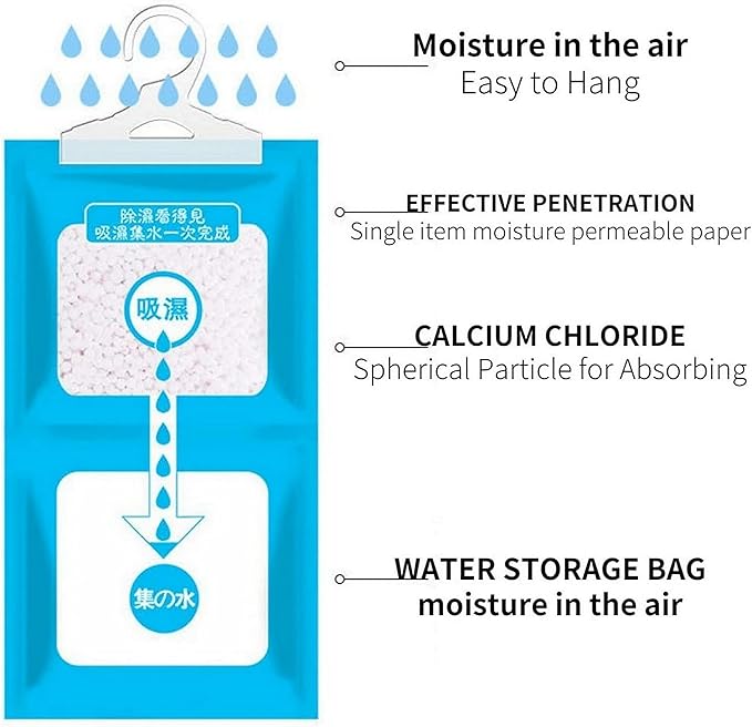 Bagus Hanging Moisture Absorber Bags (12 Pack) - Fragrance-Free Dehumidifier for Closet, Bathroom, RV, Boat & Storage Spaces, Compact Design with 12.5 Oz High-Capacity Absorption - Image 4