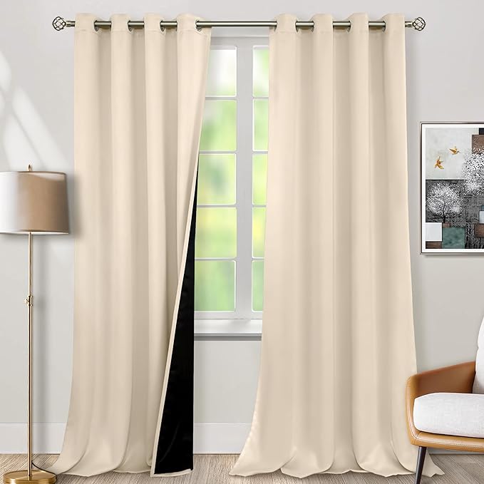BGment Thermal Insulated 100% Blackout Curtains 108 Inch Length 2 Panels, Total Light Blocking Curtains for Bedroom, Grommet Window Drapes with Thick Black Liner, 52 Inch Wide Each Panel, Champagne by BGment