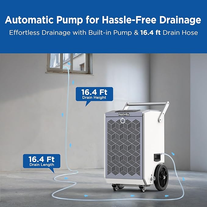 160 Pints Commercial Dehumidifier with Pump and Drain Hose for Basements, Heavy Duty Commercial Grade Dehumidifiers for Large Spaces, Warehouse, Industry Water Damage Unit, Auto Defrost - Image 3