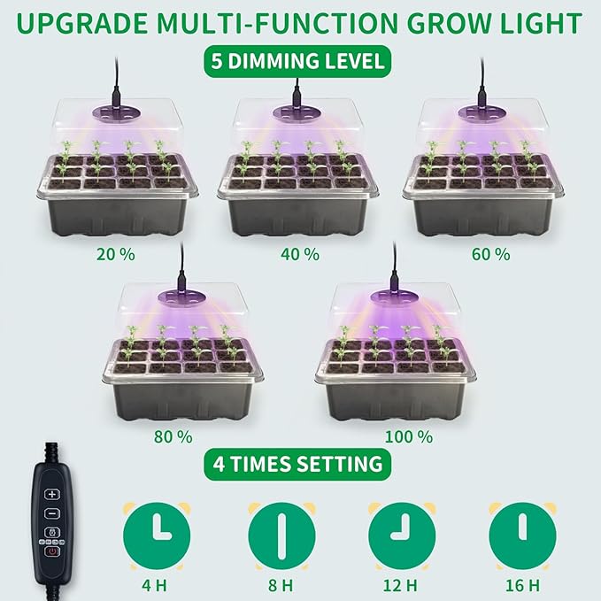 NAMOTEK 5 Pack Seed Starter Tray with Heat Mat and Grow Light Humidity Domes, 60 Cell Trays Germination Station Cloning Kit - Image 4