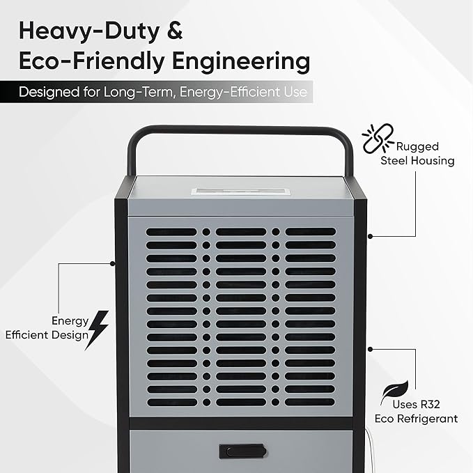 190 Pints Commercial Dehumidifier for Basements & Industrial Spaces – Built-In Pump, Drain Hose, Continuous Operation, 2-Speed Fan, 15000 Sq Ft Coverage - Image 6