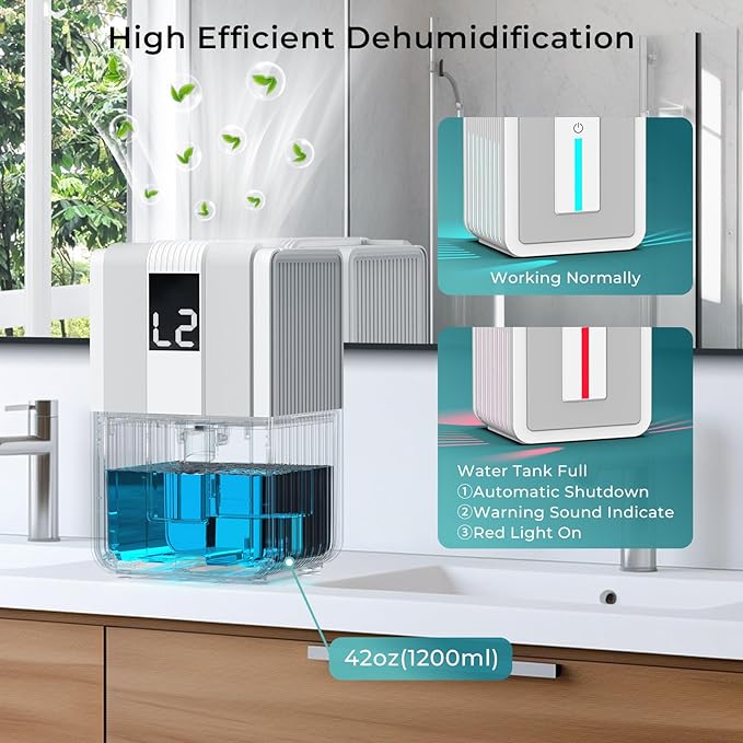 Dehumidifiers for Home, 42 OZ (400 sq.ft) Small Dehumidifier with Timer, Auto Shut Off, Auto Defrost, 7 Colors LED Light, Quiet Energy Saving Dehumidifier for Bedroom, Bathroom, Basement, Closet, RV - Image 7