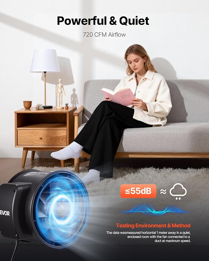 VEVOR 8" Air Filtration Kit, 180 CFM Inline Duct Fan with Speed Controller, Carbon Filter & Ducting Ventilation System for Heating Cooling Booster, Grow Tents, Hydroponics - Image 3