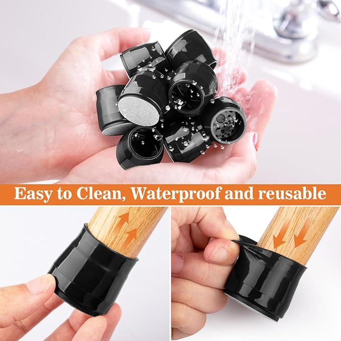 36pcs Round Chair Leg Floor Protectors, Felt Pads Chair Leg Protectors for Hardwood Floors, Silicone Furniture Feet Cups Covers Felt Pads, Prevents Scratches & Reduce Noise, Black, X-Small - Image 6