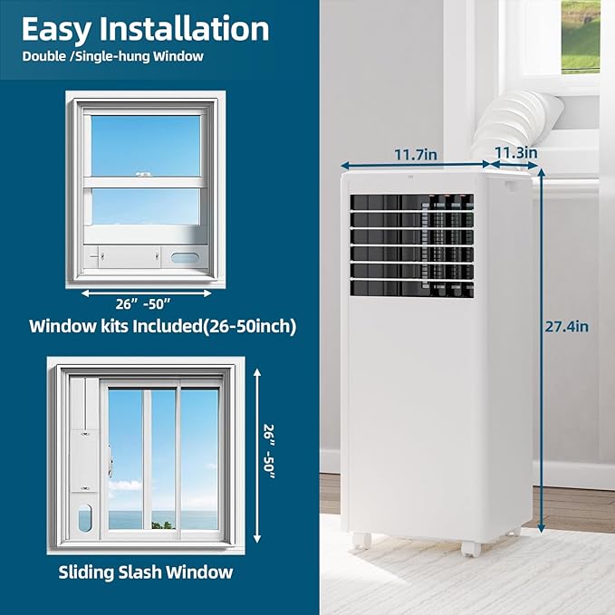 GarveeLife 8,000 BTU Portable Air Conditioner – 3-in-1 AC Unit with Dehumidifier & Fan, Quiet Cooling, Remote, 24H Timer, Window Kit, Cools Up to 350 Sq.Ft – White Top Cover + Black Nameplate - Image 2
