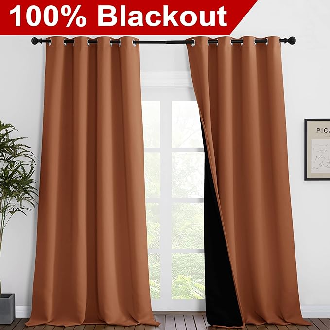 NICETOWN Full Shading Curtains for Windows, Super Heavy-Duty Black Lined Blackout Curtains for Bedroom, Privacy Assured Window Treatment (Burnt Orange, Pack of 2, 55 inches W x 102 inches L) - Image 2