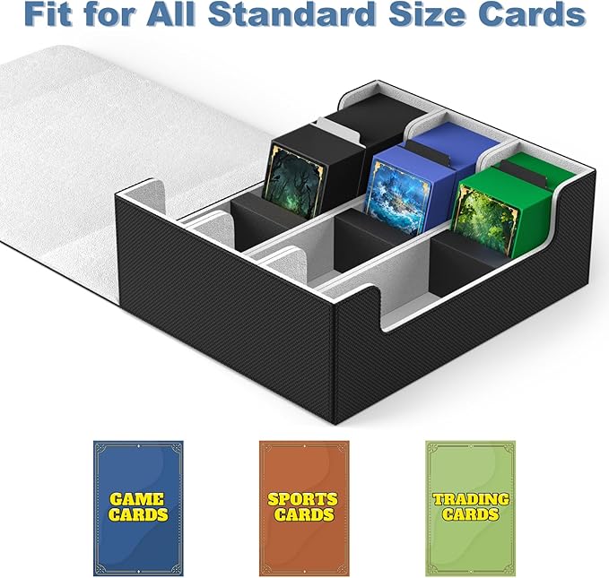 Mlikero Card Deck Case for Trading Cards 1800+, Trading Card Storage Box with 10 Dividers and 3 Foam Stoppers, Leather Magnetic Closure Commander Deck Box Fit for YuGiOh, MTG and Sport Cards - Image 6
