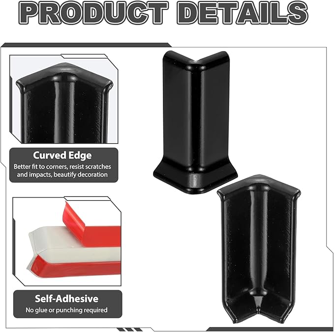 uxcell Self Adhesive Baseboard Corner Blocks, 3.23 Inch Wall Edge Corner Protector 3 Inside + 3 Outside Corners-Connector for Wall Floor Furniture Edge(Black) - Image 4