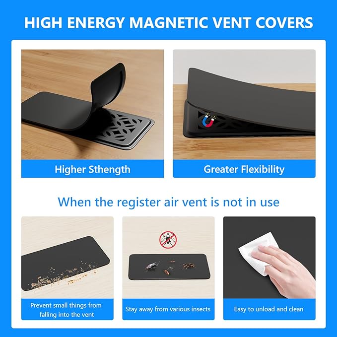 Magnetic Vent Covers (3-Pack) for Complete Seal, 5.5" X 12" for Home Floor, Wall, Ceiling Vents and Air Registers–Upgraded Thickness(2.5mm),for RV, HVAC, and AC Vents, Energy Savings, Vent Not Include - Image 3