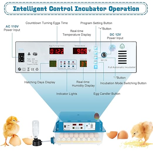 64 Egg Incubators for Hatching Eggs, with Auto Turner & Humidity Control, Automatic Egg Turning Rotates 360 Degrees, Visual Control Panel, Hatchable Duck/Goose/Bird Eggs for Home, Farm, Classroom - Image 3