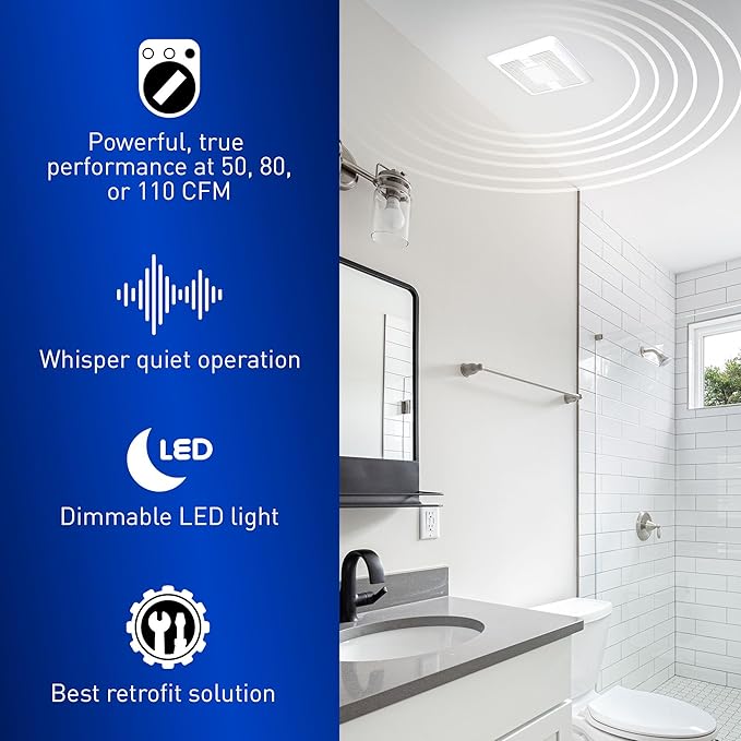 Panasonic WhisperFit Ceiling Mount Bathroom Exhaust Fan with Dimmable LED Light, 50-80-110 CFM, FV-0511VFL1 - Image 5