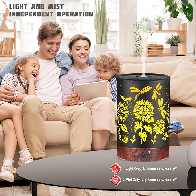Essential Oils Diffuser,Christmas Aromatherapy Diffuser,Birthday Gifts for Women Mom Grandma,Metal Cool Mist Humidifier with 7 Colors Lights Waterless Auto Off Air Diffusers (Sunflower) - Image 4