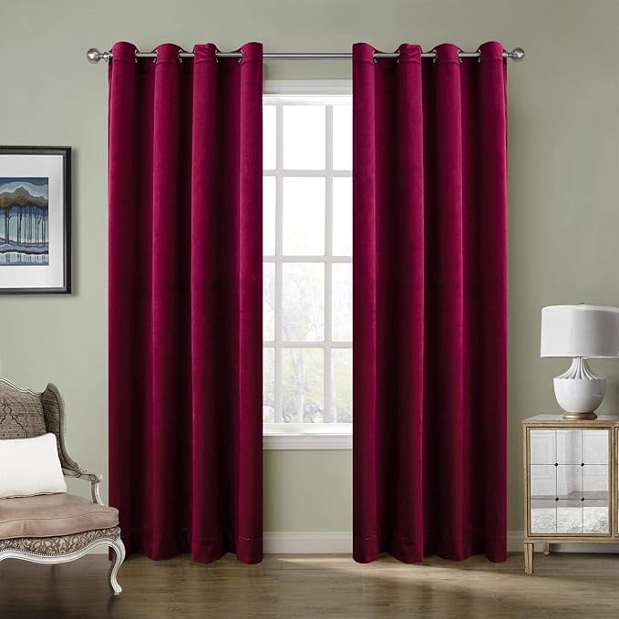 ChadMade Blackout Lined Premium Velvet Curtain Burgundy Red 72Wx84L Inch (1 Panel), Eyelet Grommet for Livingroom Bedroom Theater Studio, Leon Collection by ChadMade