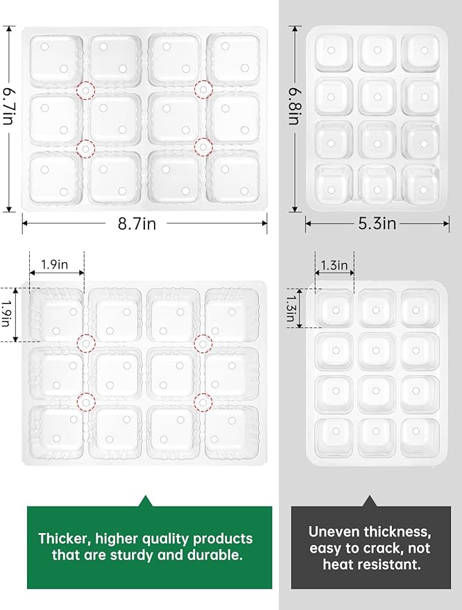 Seed Starter Tray Medium Size 4 Packs, Seed Starter Kit with Upgraded 24 Full Spectrum LEDs, Adjustable Brightness and Timer, with Drainage Holes, Tools and Labels for Indoor Plant Growing - Image 6