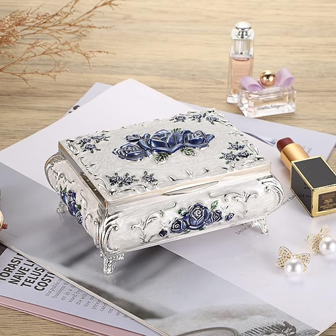 Hipiwe Metal Decorative Jewelry Box Vintage Treasure Chest Case Ornate Trinket Organizer Earrings Necklace Bracelet Storage Box Ring Holder Keepsake Box for Women - Image 2