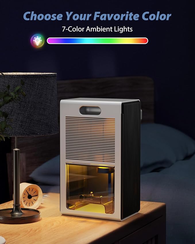 Dehumidifier, 95 OZ Dehumidifiers for Home (800 sq.ft), Quiet Small Dehumidifiers for Bedroom Bathroom Basements Closet RV, Auto Shut Off, Two Working Models and 7 Colors LED（White） - Image 5