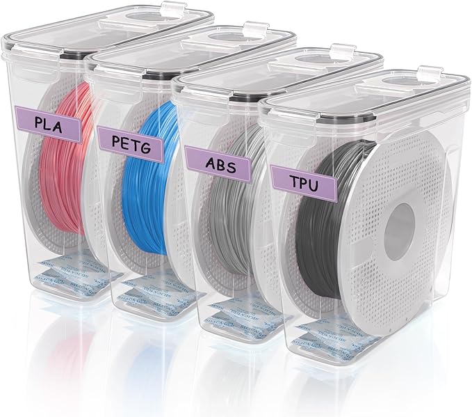 3D Printer Filament Storage Box, 4-Pack Dry Box with Reusable Silica Gel Desiccant for 1KG PLA ABS PETG Filament Spools, Prevent Moisture by AJOYIB3Dprinting