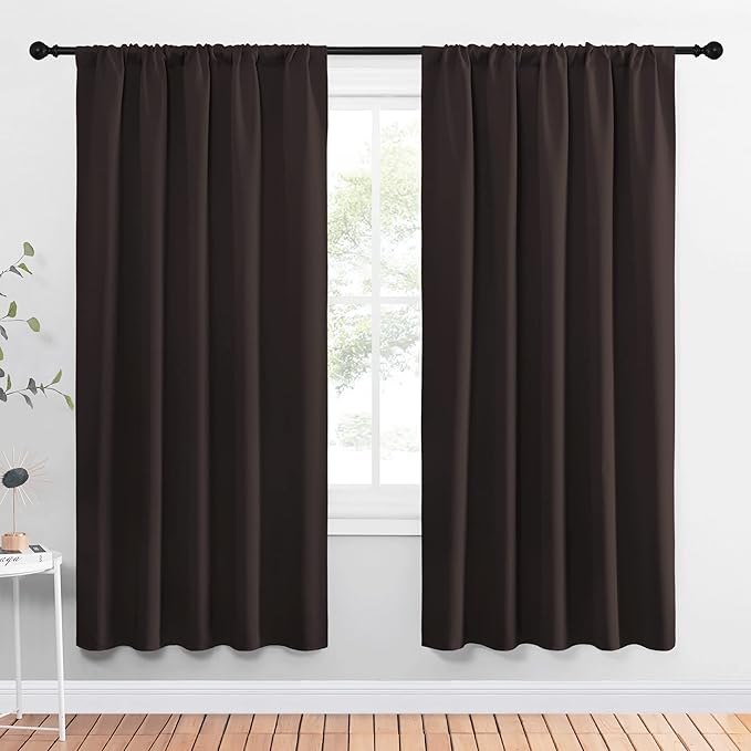NICETOWN Blackout Curtain Panels 72 inches - Energy Saving Thermal Insulated Solid Rod Pocket Blackout Curtains for Bedroom (1 Pair, 52 inches by 72 Inch, Toffee Brown) by NICETOWN