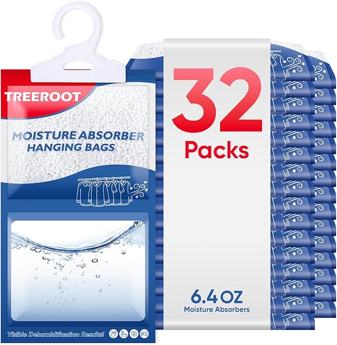 32 Pack Moisture Absorbers for Closet, 6.4OZ Hanging Closet Dehumidifier Bags, Hanging Humidity Absorber in Wardrobes, Kitchens and Bathrooms, Fragrance Free Portable Moisture bags by Unknown
