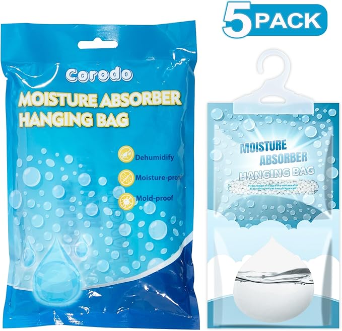 Moisture Absorbers Packets - 5 Pack Hanging Moisture Absorbers Dehumidifier Bags for Closet Bathroom Kitchen, Fragrance Free Humidity Absorber Packs, Removes Moisture & Odors - Image 9
