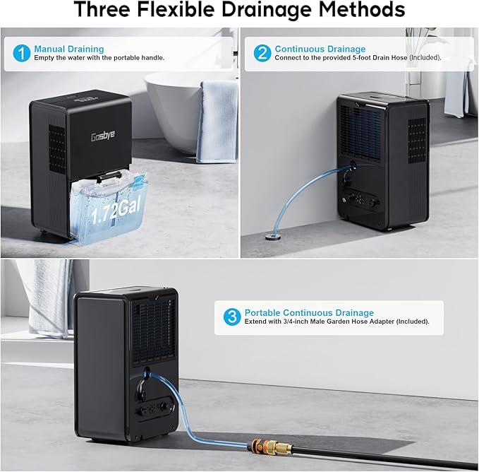 4500 Sq.Ft. 2025 Energy Star Dehumidifier for Basement & Large Rooms with Drain Hose, Max 115 Pints/Day | 45dB Quiet Compressor | 1.7 Gal Water Tank | Auto Shut-Off & Restart, Black - Image 8