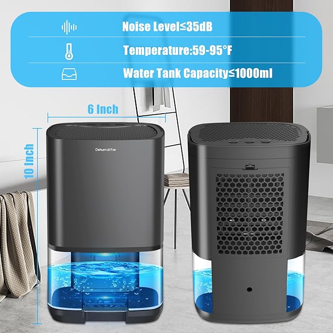Dehumidifiers for Bedroom 35oz Small Dehumidifier for Home 2500 Cubic Feet(350sq ft) with 7 LED Lights, Ultra Quiet & Auto Shut off Dehumidifier for Bathroom Basement Closet Garage RV, Black - Image 6