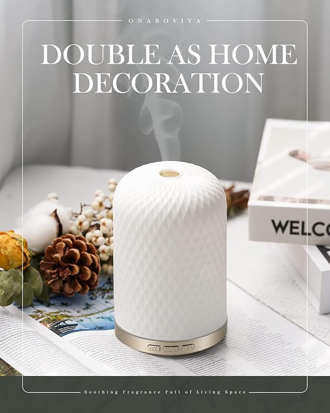 Essential Oil Diffuser,120ML 2.4MHz Ultrasonic Aromatherapy Diffusers for Essential Oils Large Room, Ceramic Diffusers Decorative Aroma Diffuser, Ideal Air Diffusers for Home, Room Decor, Yoga, White - Image 6