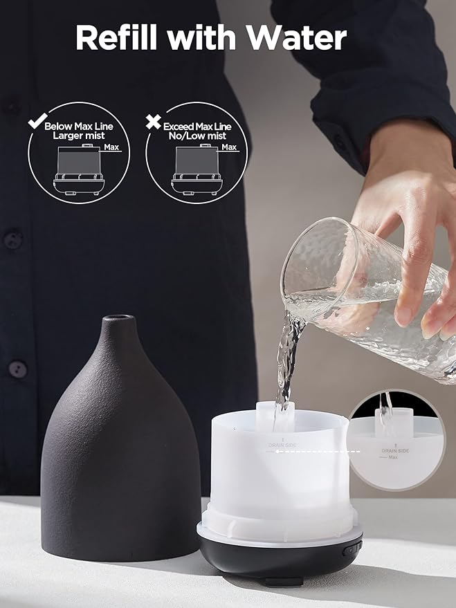InnoGear Oil Diffuser, 150ML Ceramic Diffuser for Essential Oils Handcrafted Aromatherapy Diffuser Ultrasonic Cool Mist Humidifier with 2 Mist Modes Waterless Auto Off for Room Office, Black - Image 8