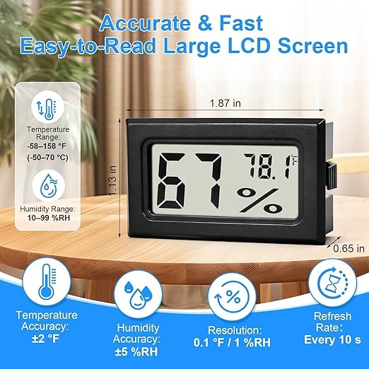 8-Pack Mini Digital Hygrometer Thermometer, Front-View Frame Adhesive for Mason Jar & Reptile Tank, Humidity Monitor for Garden, Greenhouse, Plants, RV, Office, Cellar 12-Month Battery - Image 2