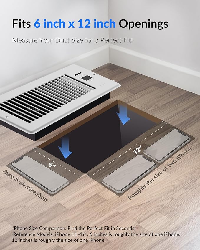 Super Quiet Register Booster Fan for 6" x 12" Register Holes, Smart Register Vent with Dual Intelligent Thermostat and WIFI App Control, Heating Cooling AC Vent Fan (White) - Image 2