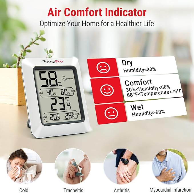 TempPro TP50 Digital Hygrometer Indoor Thermometer Room Thermometer and Humidity Gauge with Temperature Humidity Monitor(Previously ThermoPro) - Image 3
