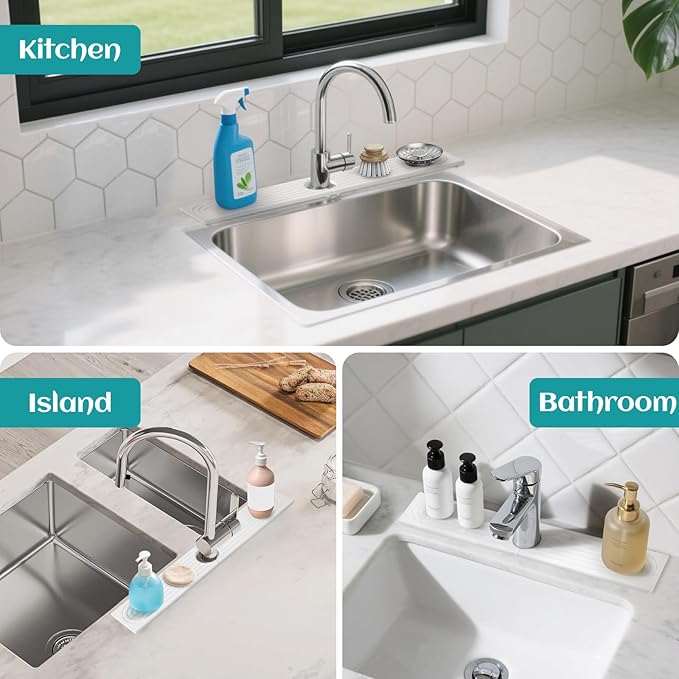 Kitchen Sink & Bathroom Faucet Mat, Diatomite Stone Splash Guard & Sink Protector, Super Absorbent Splash Guard to Prevent Water Drips & Moisture, Non-Slip Bathroom Counter Mat (Deep Grey, 23.6 x 4) - Image 7