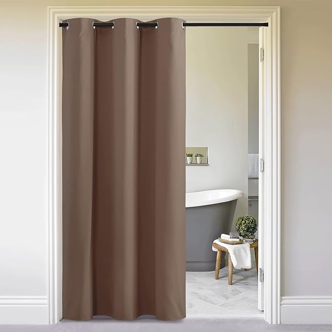 NICETOWN Sound Reducing Room Divider Curtain Screen Partition, Function Thermal Blackout Patio Door Curtain Panel, Sliding Door Insulated Curtain, Cappuccino, 5ft Wide x 12ft Long by NICETOWN