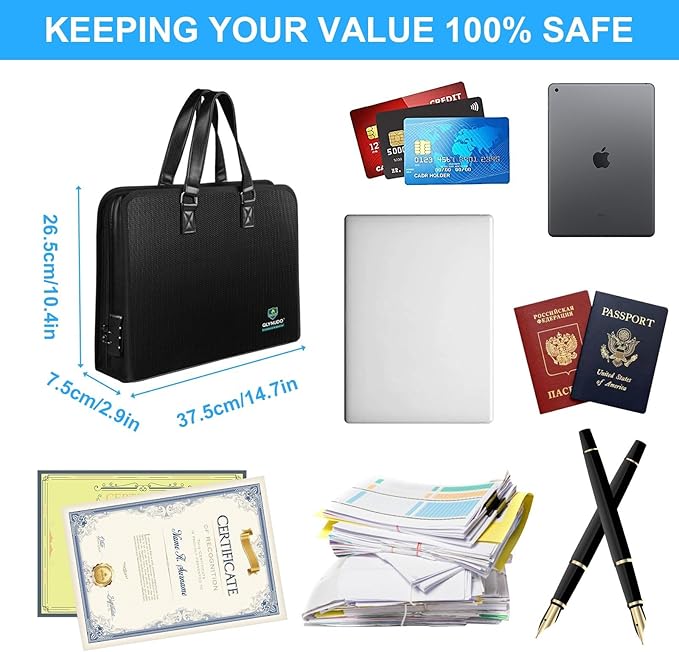 Fireproof Document Box with Handle (14.7" x 10.4") - 13-Pocket Expanding Accordion File Folder, Water Resistant Important Paper Organizer for Estate Planning, Wills (Not a Ring Binder) - Image 5