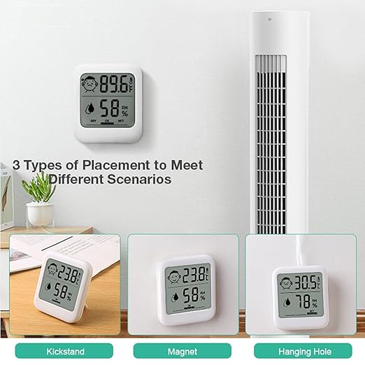 Pack of 2 Digital Thermometer and Hygrometer with Comfort Face Display, Hygrometer, Stand, Magnet, Hanging, Simple, Infectious Disease Prevention, Heat Stroke Prevention - Image 3