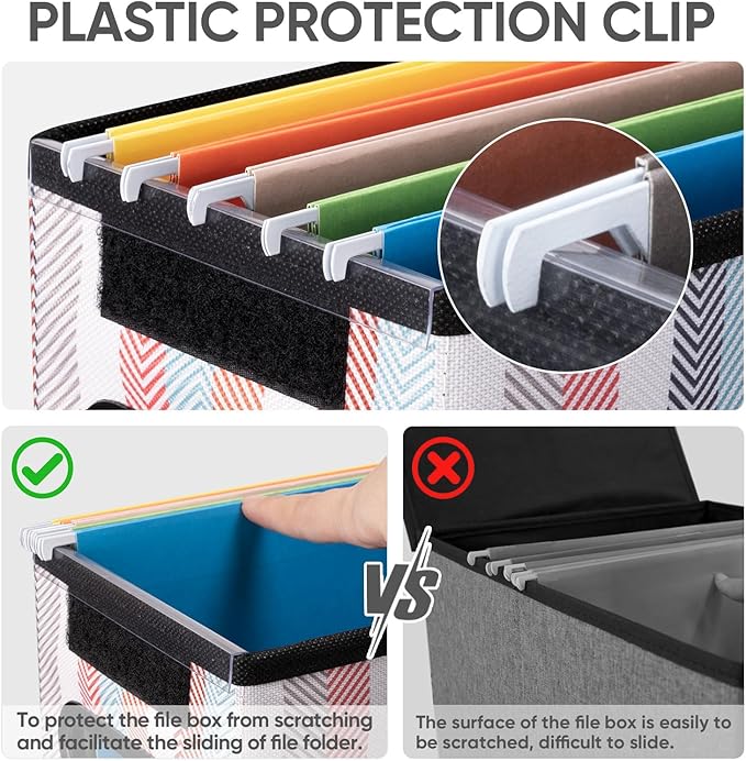 BALEINE File Organizer Box with Lid, Collapsible File Folder Organizer with Plastic Slide, Hanging File Folder Box for Office Document Storage (1 Pack, Color Stripe, S) - Image 5