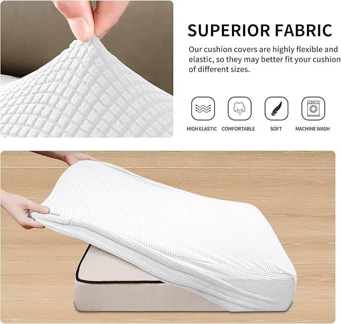 Easy-Going Stretch Individual Chair Couch Cushion Cover Sofa Cushion Furniture Protector Sofa slipcover Soft Flexibility with Elastic Bottom (3-Piece Sofa Cushion Cover, Snow White) - Image 5