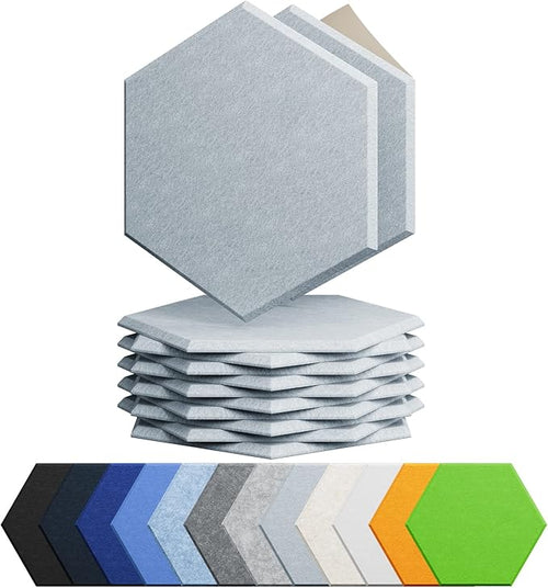 12 Pack Acoustic Panels Self Adhesive Sound Proof Foam, High Density Sound Acoustic Foam Panel, 12X10.23X0.4 Inch Hexagon Wall Panels in Home,Office,Reccording Room,Studio(Blue Gray) by Amantech