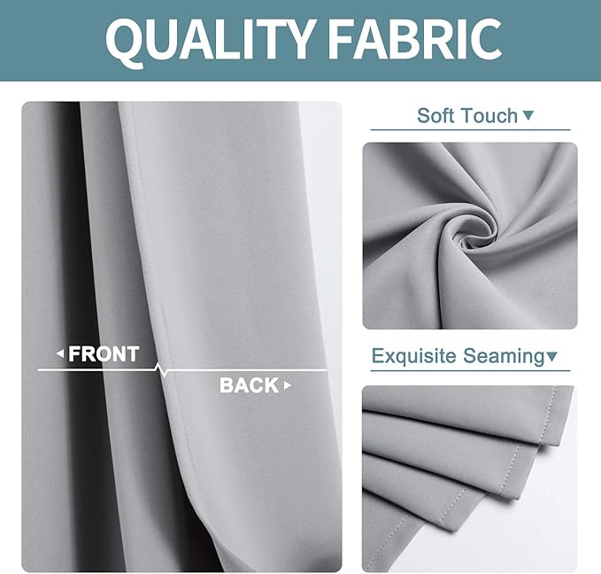 ChrisDowa Grommet Blackout Curtains for Bedroom and Living Room - 2 Panels Set Thermal Insulated Room Darkening Curtains (Light Grey, 42W x 84L) - Image 3