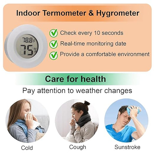 10 Pack Mini Hygrometer Thermometer - Digital Hygrometer Gauge LCD Monitor Temperature Humidity Meter Indoor Room Round Humidity Temperature Gauge for Greenhouse Home Kitchen (White) - Image 2