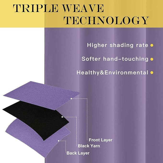 NICETOWN Sliding Door Curtain 108 Inches Long - Blackout Thermal Insulated Grommet Room Divider Privacy Drape for Patio Glass Door, 1 Panel, Lilac Purple, 100 Inch Extra Wide - Image 4