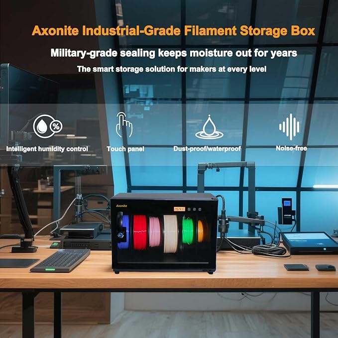3D Printer Filament Storage Box, 6 Spool Capacity, Air Tight Dry Box with Humidity Control (20%-25% RH), Transparent Glass & Aluminum Alloy, Noiseless & Stackable Design for PLA/ABS/PETG - Image 3