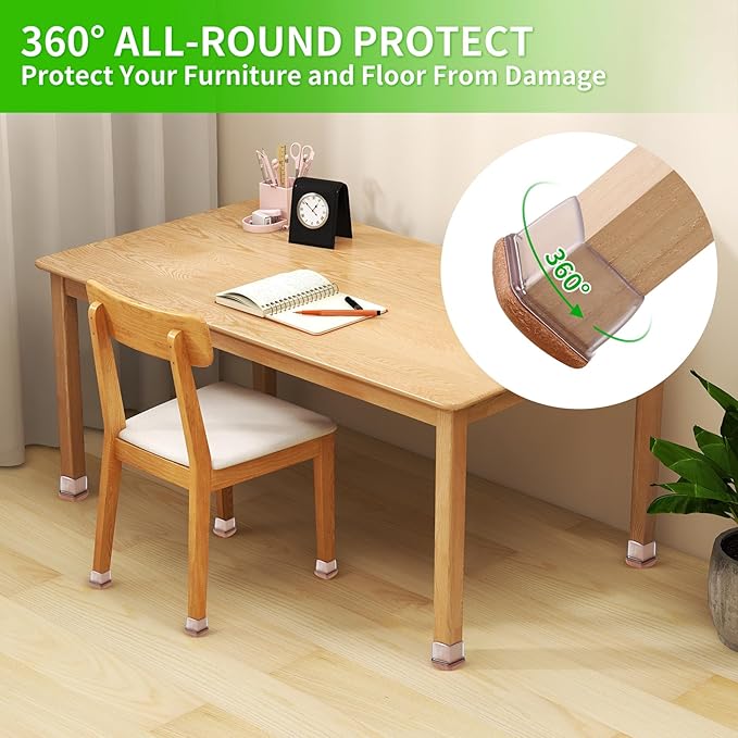 16PCS Silicone Chair Leg Caps, Clear Chair Leg Floor Protectors for Hardwood Floors, Square Felt Chair Pads, Barstool Desk Furniture Feet Floor Protectors, Anti-Scratches, Reduce Noise(Fit: 0.75"-1") - Image 2