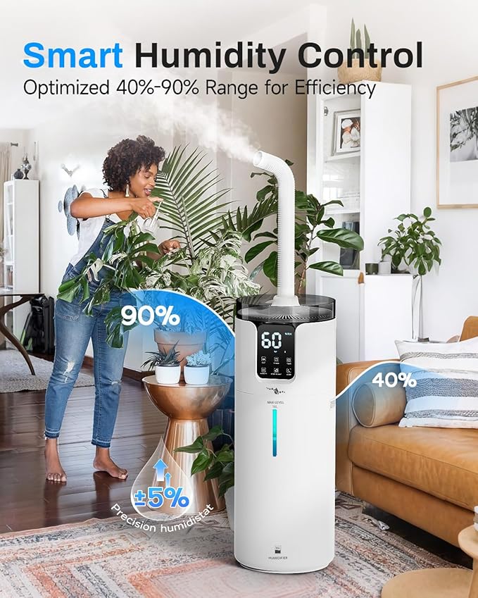 Humidifier Large Room, 4.2 Gal/16L Large Humidifier for 1500 sq.ft, 360° Nozzles Cool Mist Ultrasonic, Top Fill Tower Humidifiers for Bedroom Office Plant wholehouse with Extension Tube, Night Light - Image 5